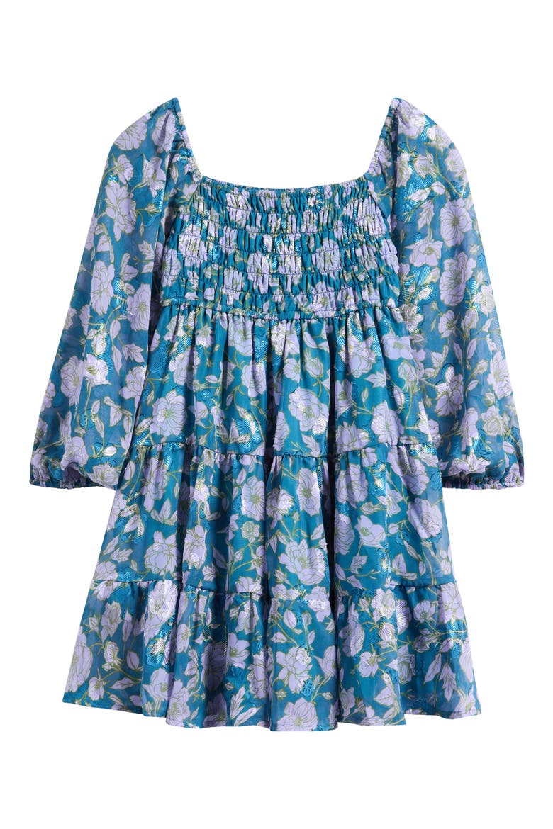 Kids' Smocked Babydoll Dress, Alternate, color, TEAL FLORAL