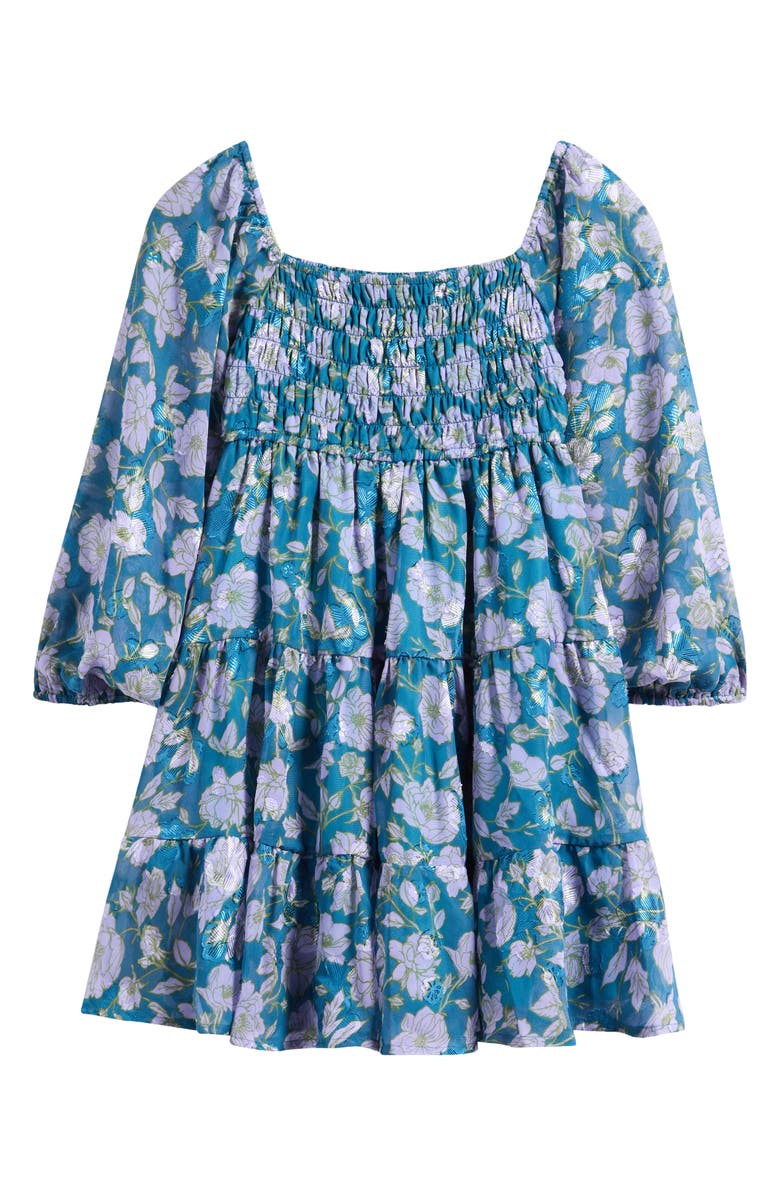 Ava & Yelly Kids' Smocked Babydoll Dress, Alternate, color, Teal Floral