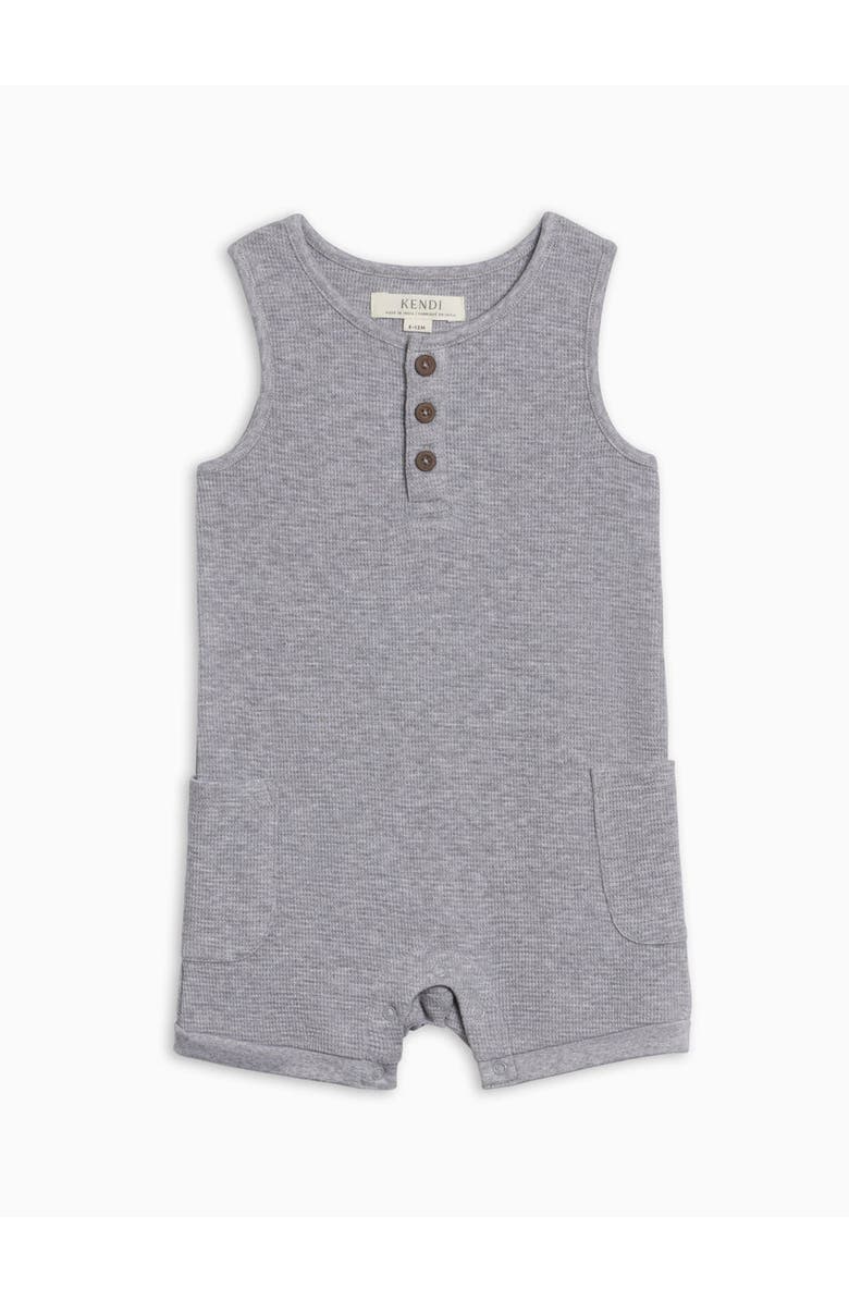KENDI by Colored Organics Organic Percy Waffle Short Romper, Alternate, color, Ashen