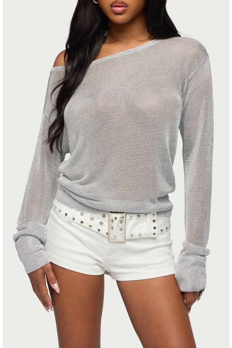 Charlo Metallic One-Shoulder Sweater, Main, color, SILVER