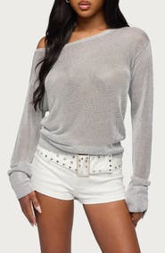 EDIKTED Charlo Metallic One-Shoulder Sweater