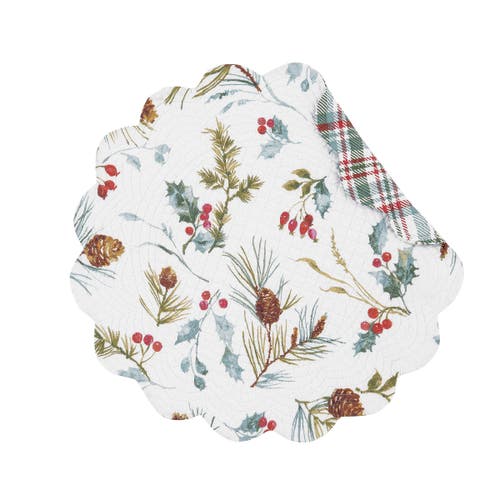 C & F Home C&f Home Edith Round Quilted Reversible Holly Botanical Placemats Set Of 6, 17" In White