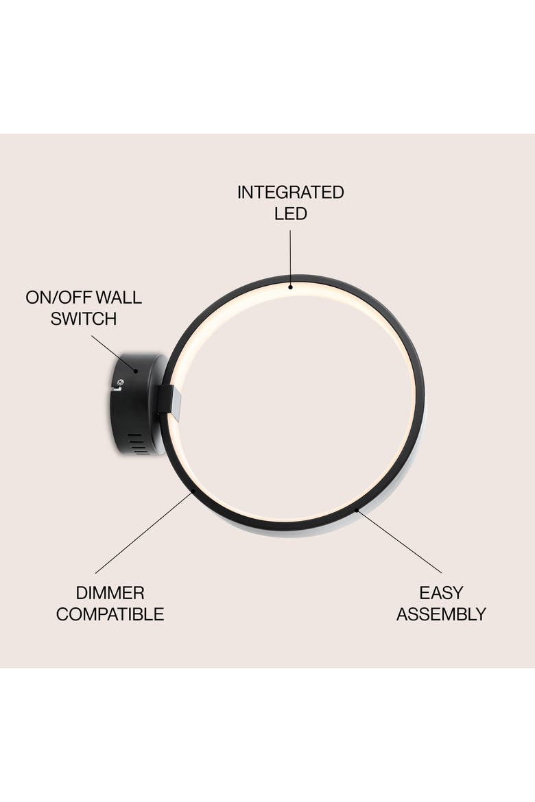 Nathaniel Dimmable Integrated LED Metal Wall Sconce, Alternate, color, Black