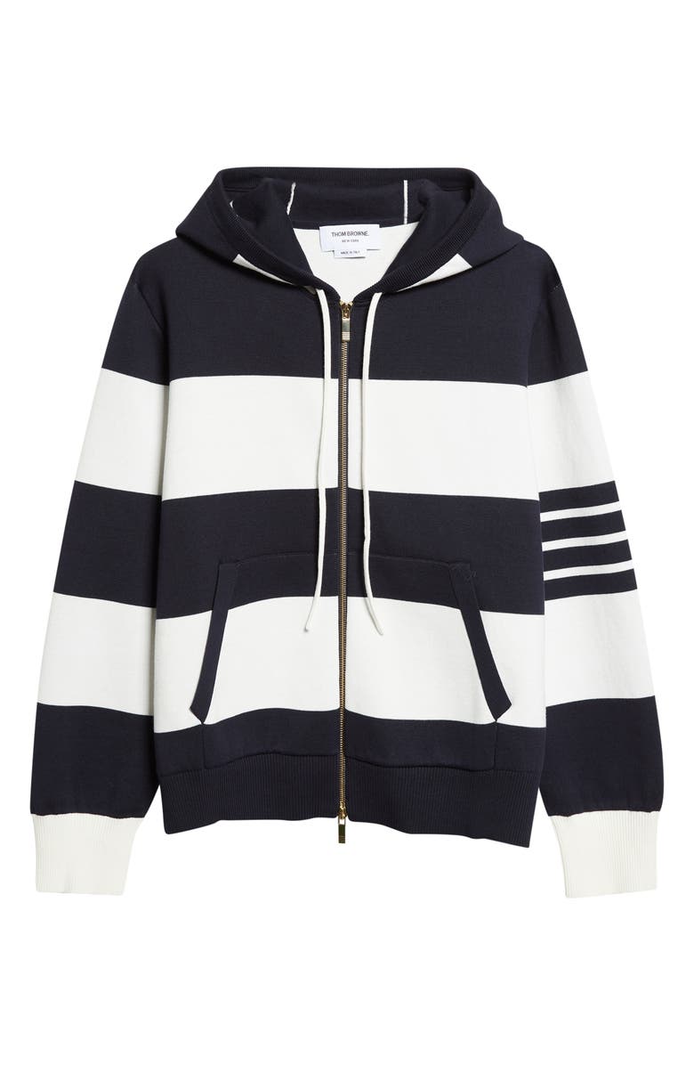 Thom Browne Hector Rugby Stripe Jacquard Zip Hoodie, Main, color, Navy