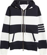 Thom Browne Hector Rugby Stripe Jacquard Zip Hoodie