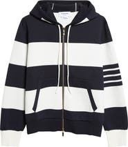 Thom Browne Hector Rugby Stripe Jacquard Zip Hoodie