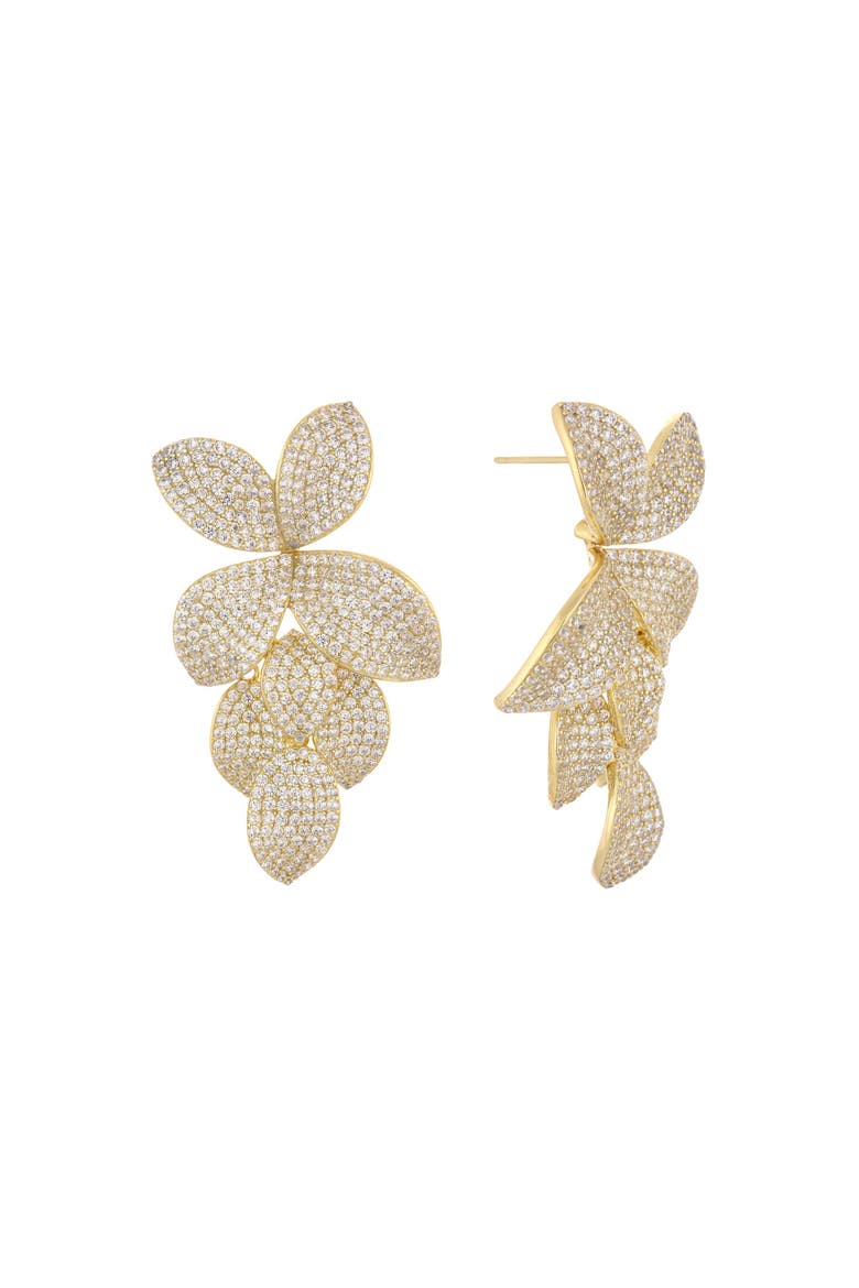 Pave Fancy Flower Petals Drop Stud Earring, Main, color, Gold