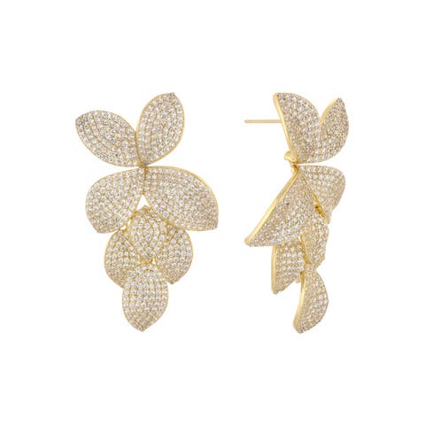 Pave Fancy Flower Petals Drop Stud Earring