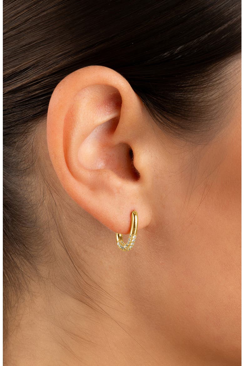 Elke Shimmer Cubic Zirconia Huggie Hoop Earrings, Alternate, color, GOLD