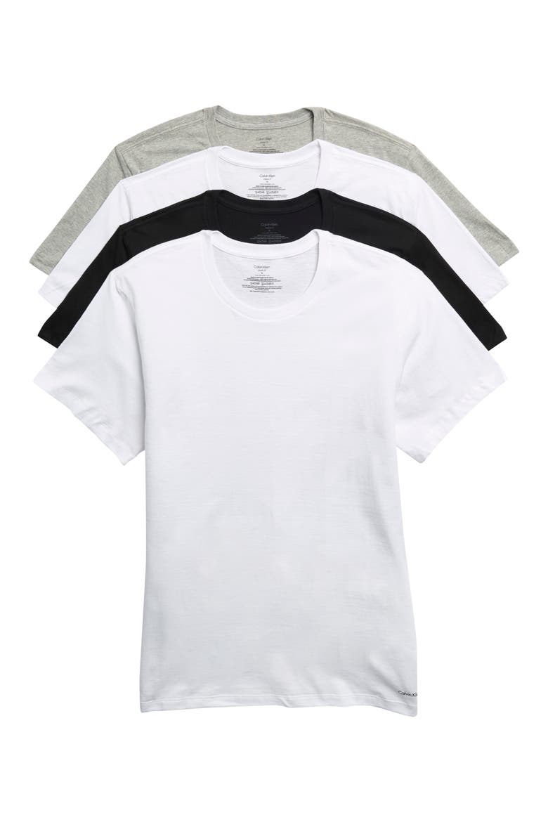 4-Pack Cotton Crewneck Undershirts, Main, color, WHITE/BLACK MULTI