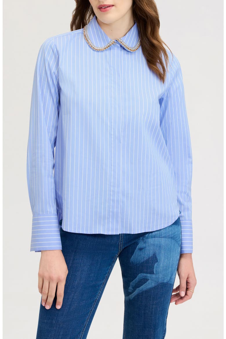 Embellished Collar Striped Button-Up Shirt, Main, color, CAPRI STRIPE