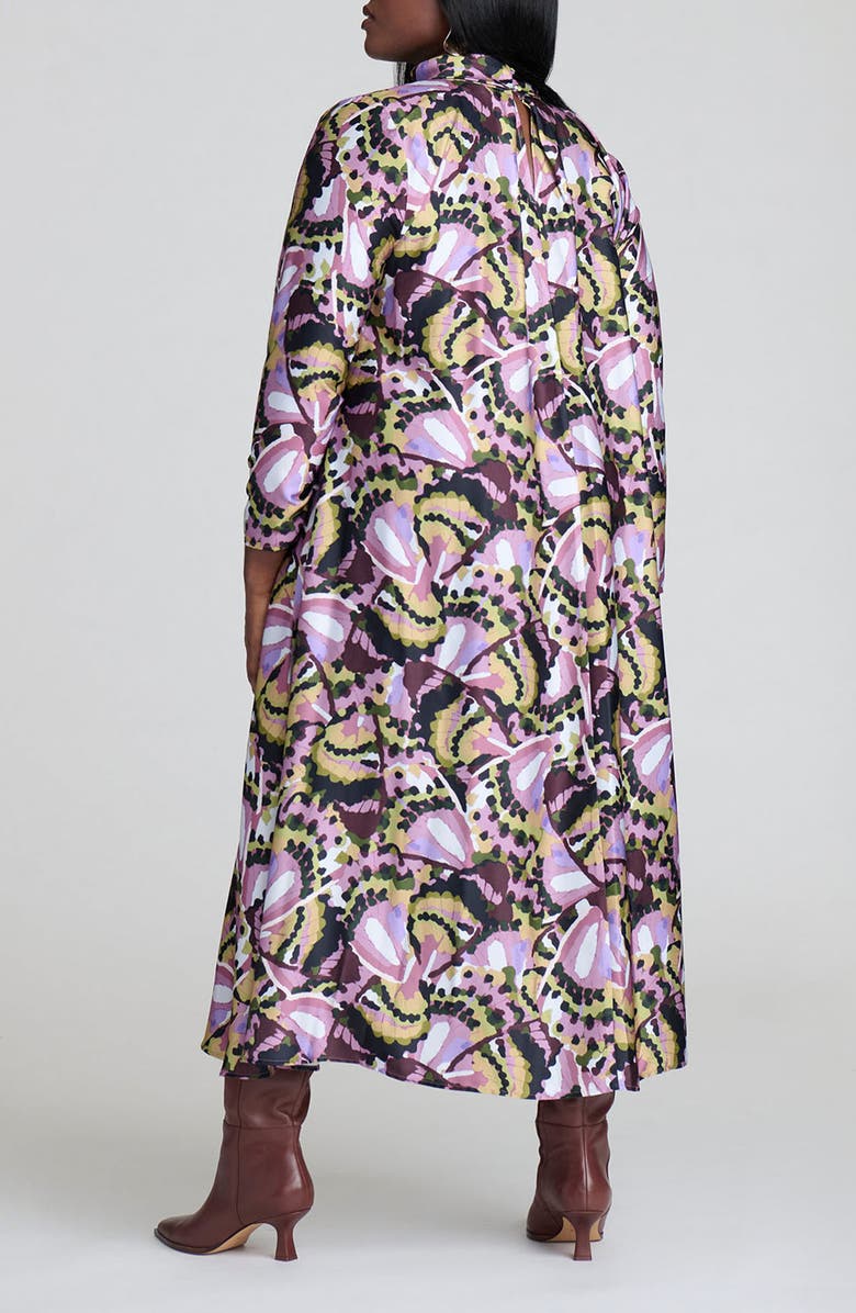 ELOQUII Butterfly Print Mock Neck Long Sleeve Maxi Dress, Alternate, color,