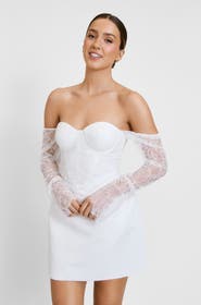 Six Stories Lace Bardot Mini Dress