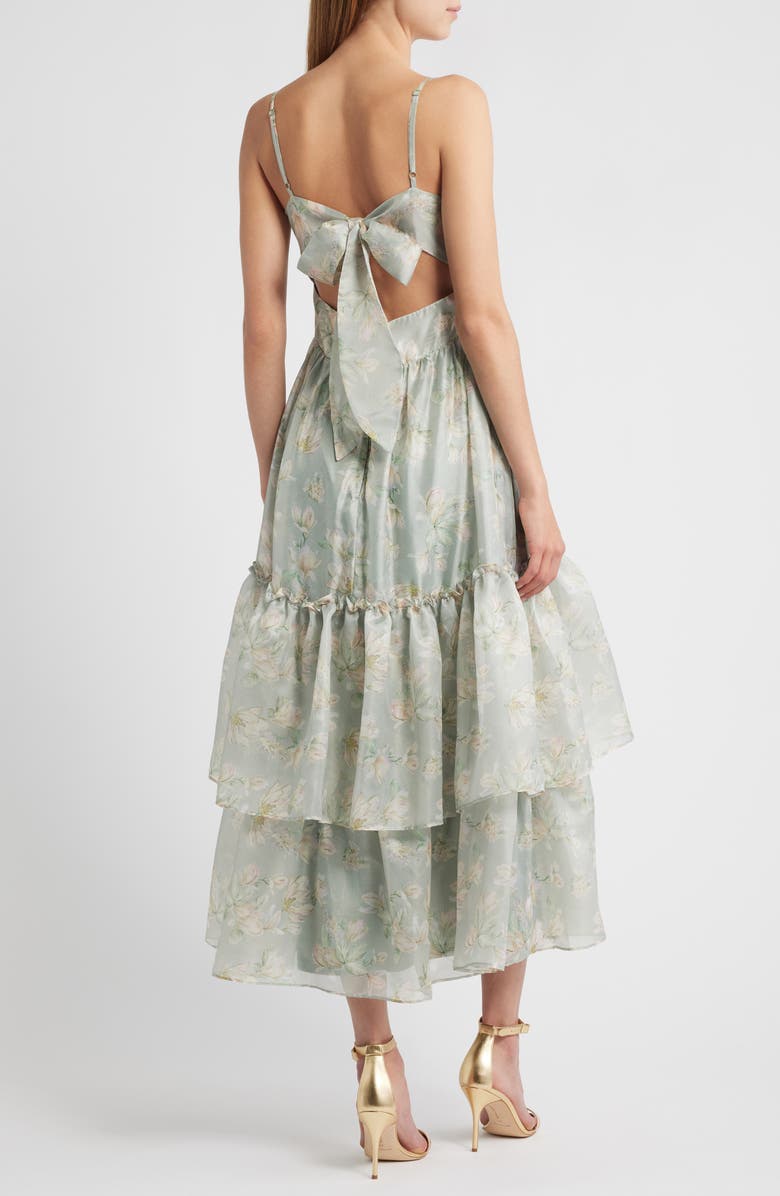Lulus Dylan Tie Back Tiered Midi Dress, Alternate, color, Sage Floral