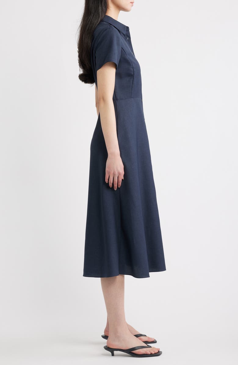 Theory City Fit & Flare Midi Shirtdress, Main, color, Nocturne Navy