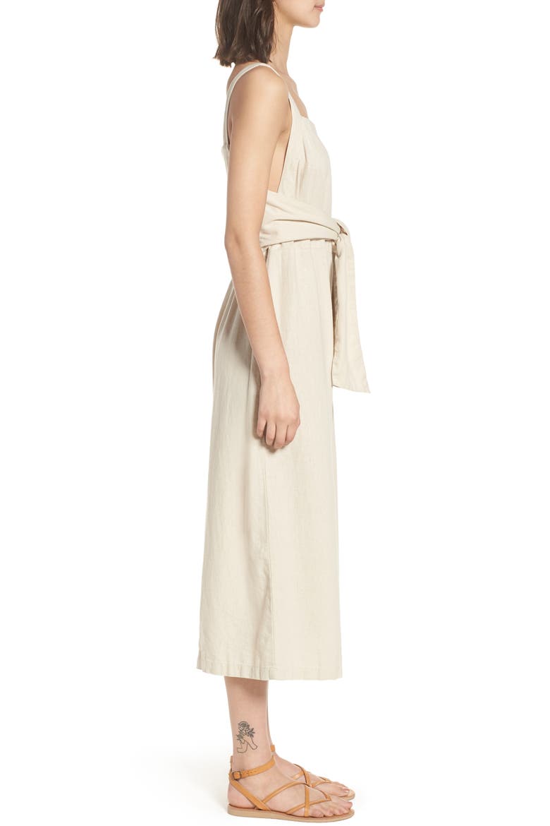 Linen Blend Tie Front Crop Jumpsuit, Alternate, color, BEIGE BEACH