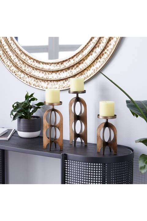 Goldtone Metal Handmade Pillar Candle Holder - Set of 3