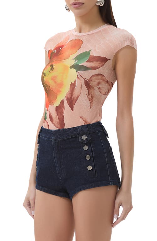 Afrm Nina Print Cap Sleeve Mesh Top