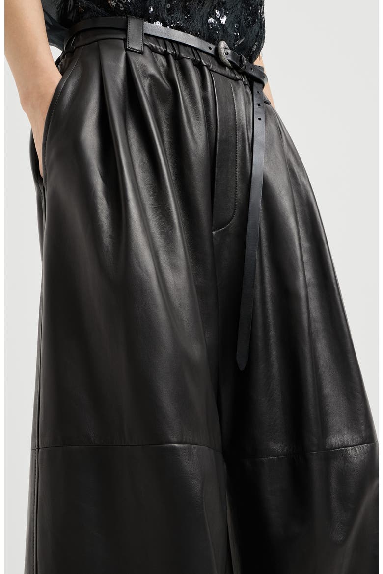 Nappa leather baggy trousers, Alternate, color, Black