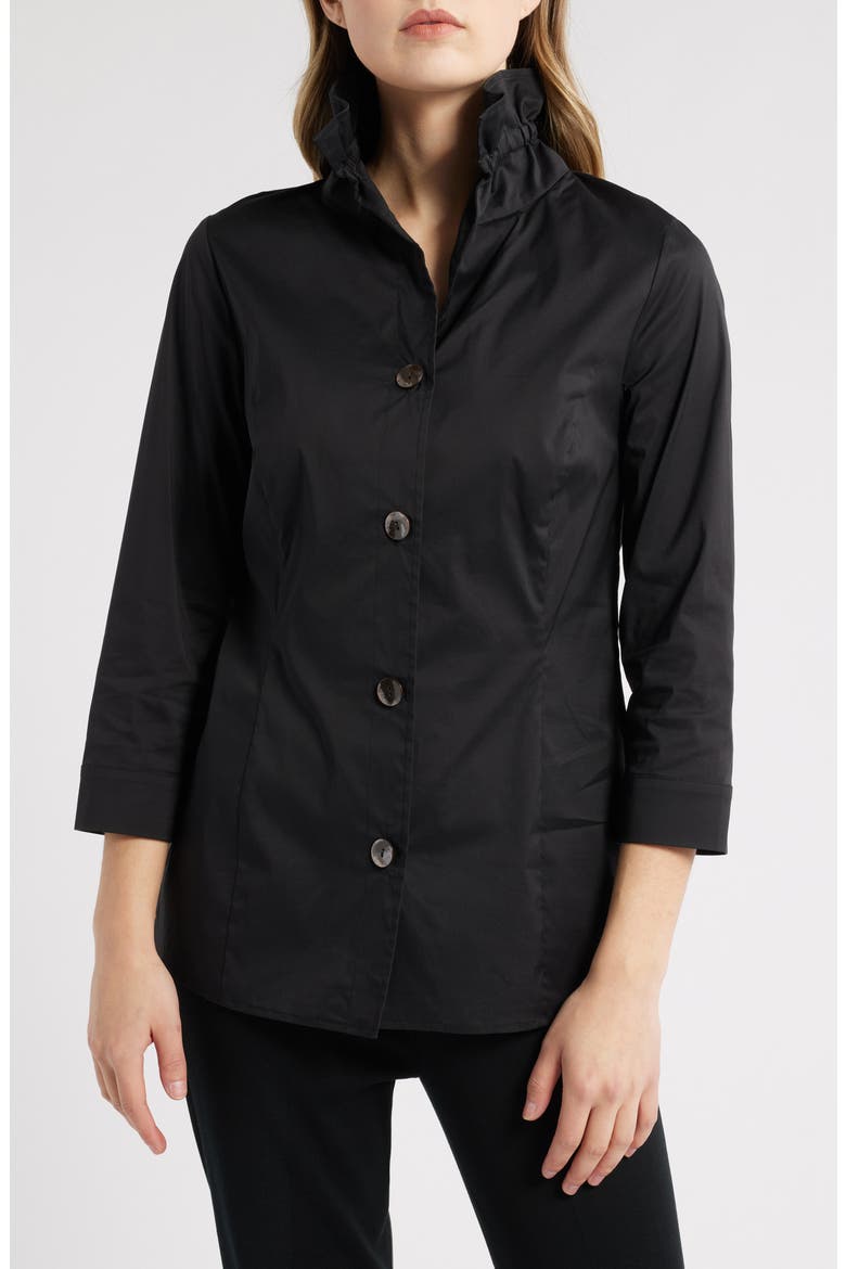 Ruffle Collar Cotton Poplin Blouse, Main, color, BLACK