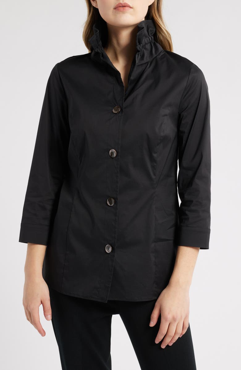 Ming Wang Ruffle Collar Cotton Poplin Blouse, Main, color, 