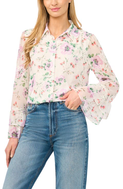 Floral Print Ruffle Cuff Shirt