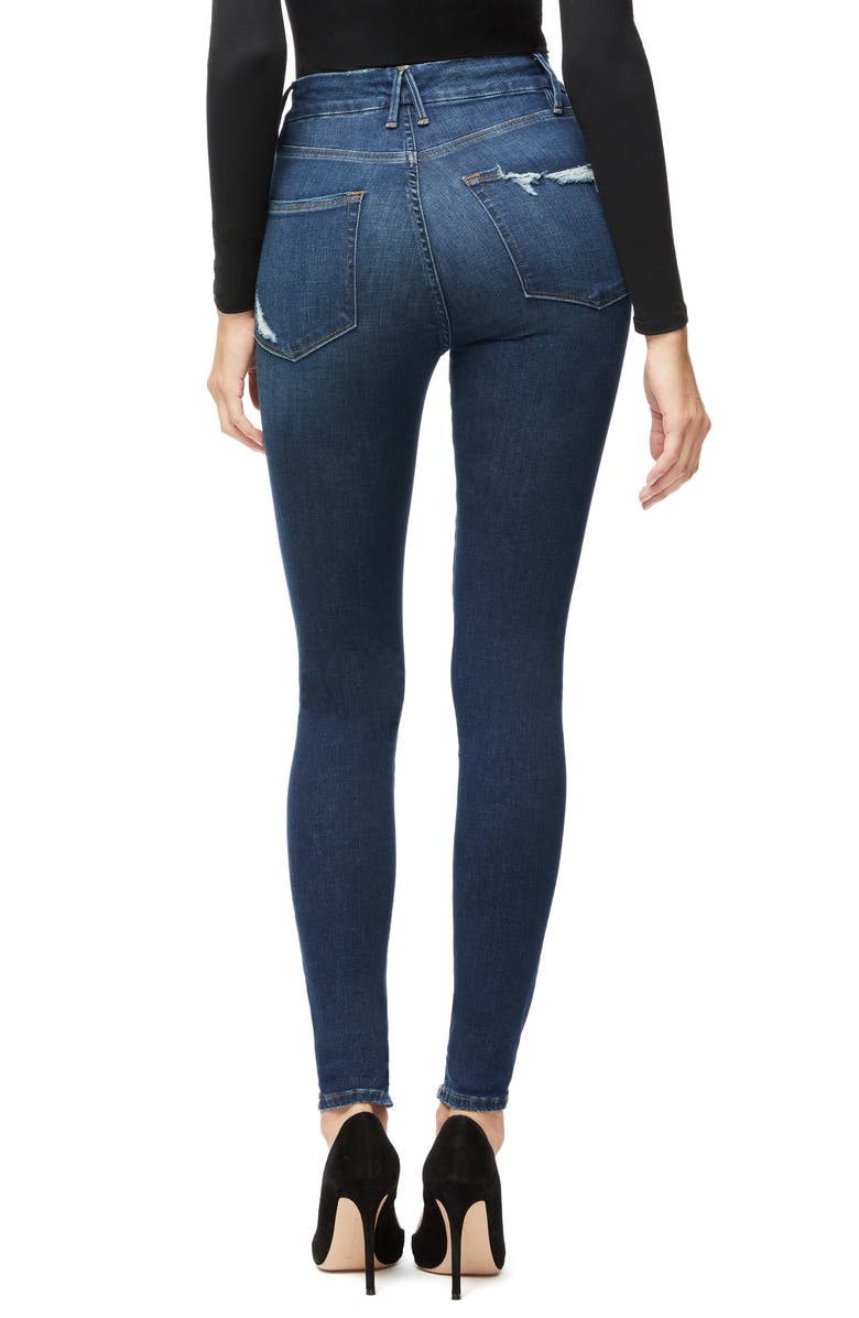 Good American Good Waist Distressed High Waist Ankle Skinny Jeans, Alternate, color,