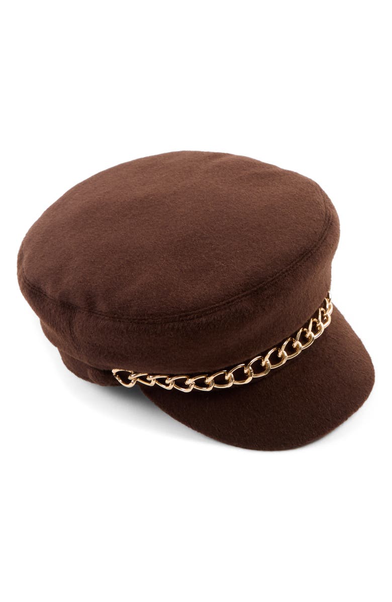Eugenia Kim Marina Chain Trim Cap, Main, color, Chocolate