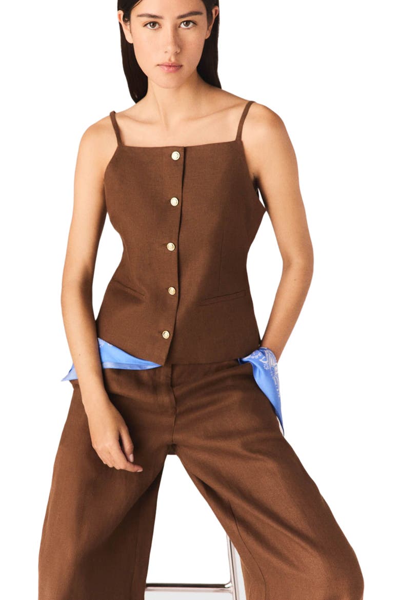 Linen blend top, Alternate, color, Brown