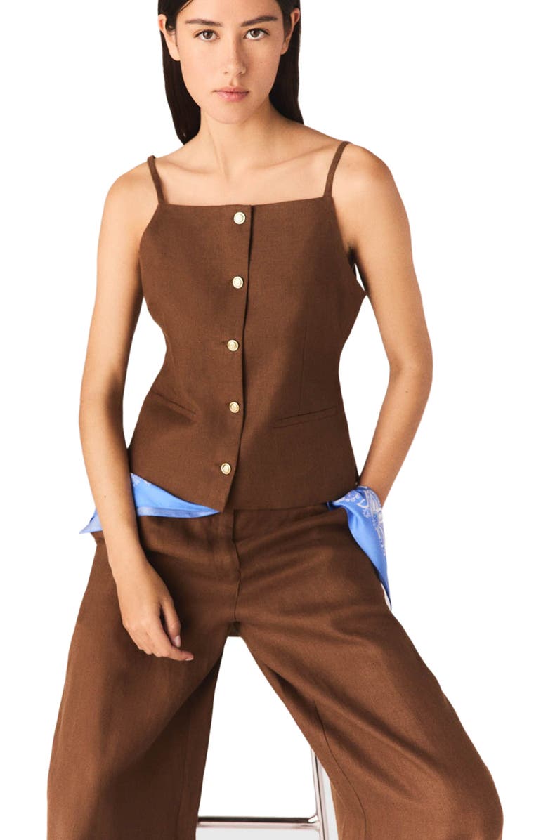 maje Linen blend top, Alternate, color, Brown