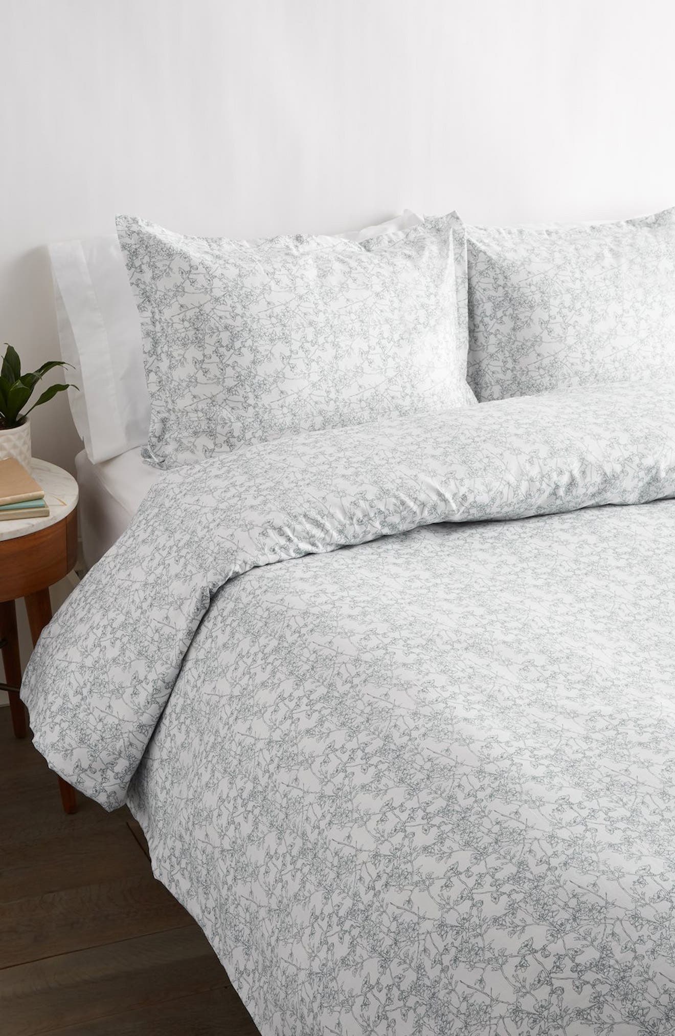 MELANGE HOME Dusty Blue Cherry Blossoms 400 Thread Count 100% Cotton ...