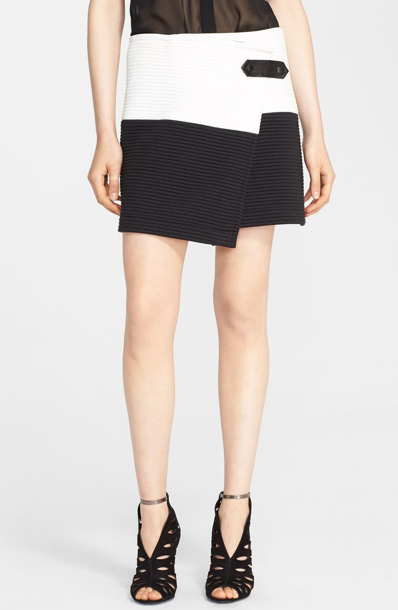 Alice + Olivia 'Lennon' Leather Trim Ottoman Stitch Skirt, Alternate, color, 