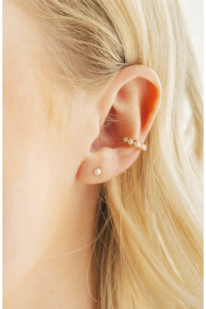 Mini Pearl Stud Earrings, Alternate, color, Gold Vermeil