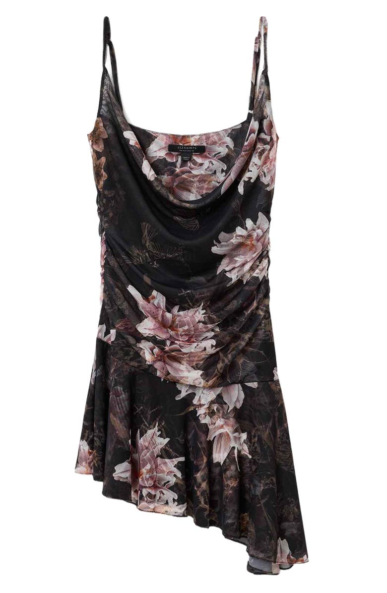 AllSaints Bea Asymmetric Hem Mesh Minidress, Alternate, color, Crystal Black