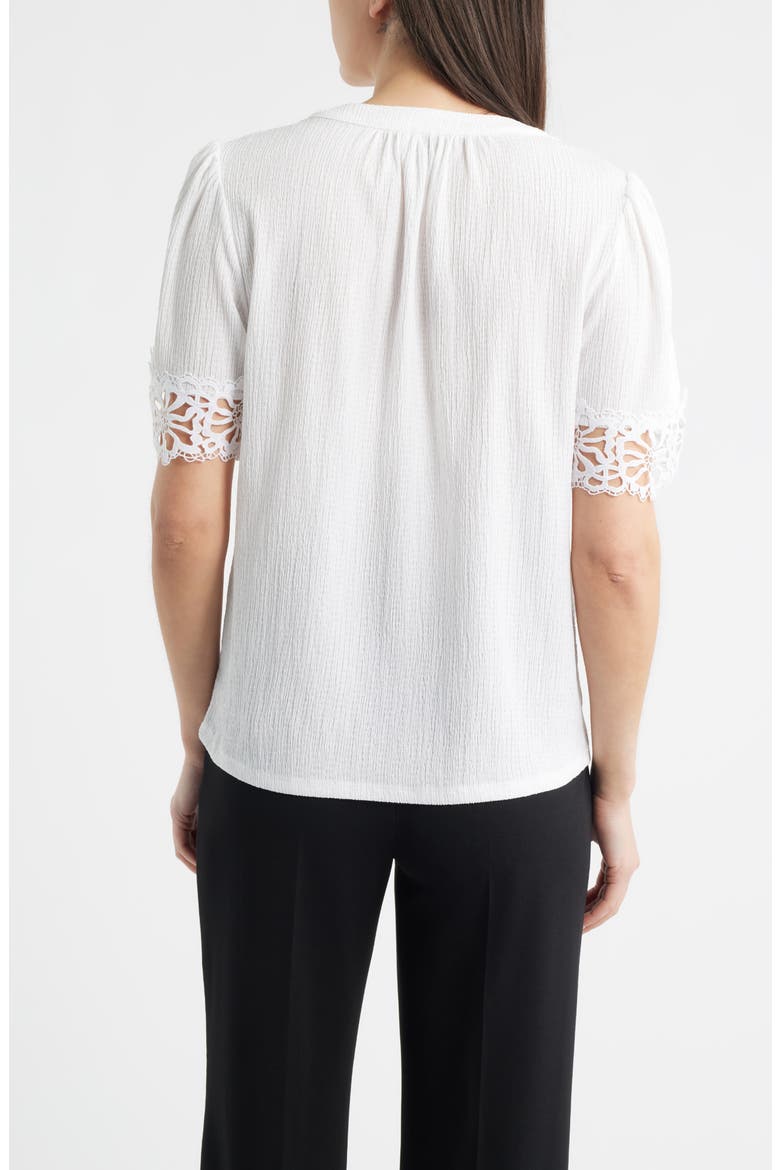 Lace Trim Crinkle Top, Alternate, color, CRISP WHITE