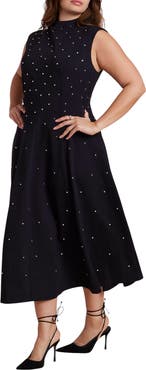 ELOQUII Stud Detail Ponte Midi Dress