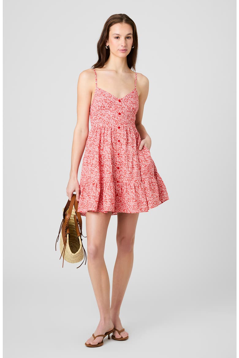 Blaire Floral Button-Up Tiered Minidress, Alternate, color, CANDIED APPLE