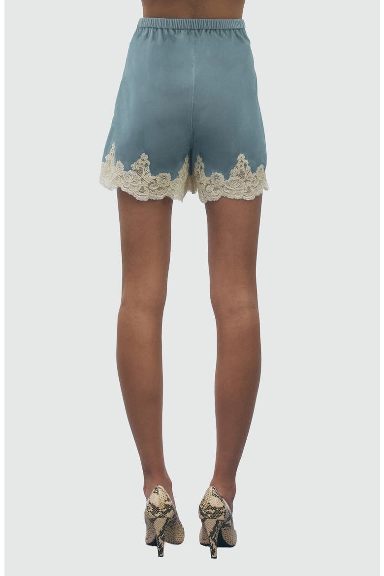 Rora Lace Hem Shorts, Alternate, color, TEAL IVORY