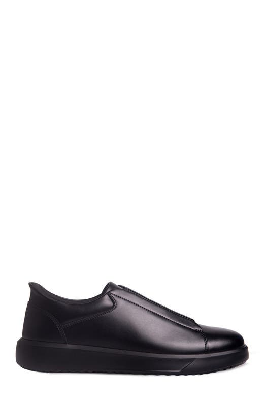 Allen Street Hands Free Technology Lightweight Leather Sneaker, Alternate, color, Black Napa Leather/Black Sole