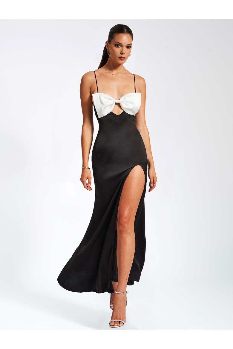 Eleanor Bow Satin Gown, Alternate, color, Black and White