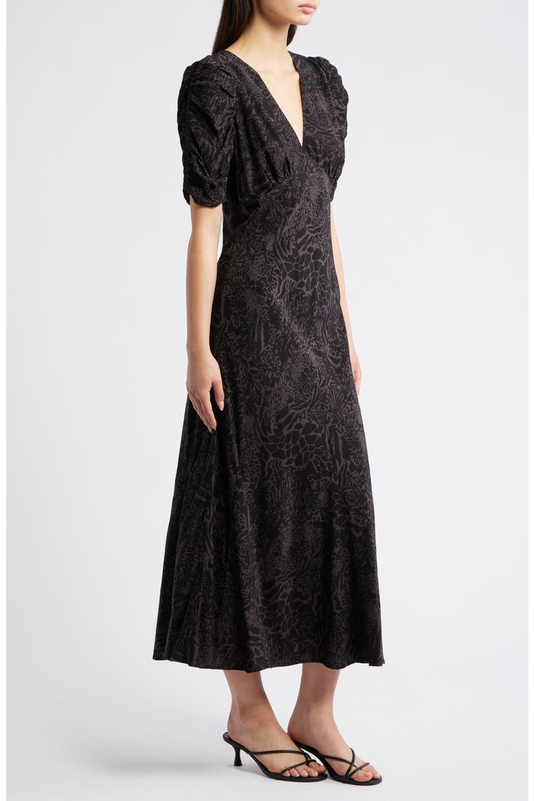 Zariah Mixed Animal Print Midi Dress, Alternate, color, CHARCOAL MIXED ANIMAL