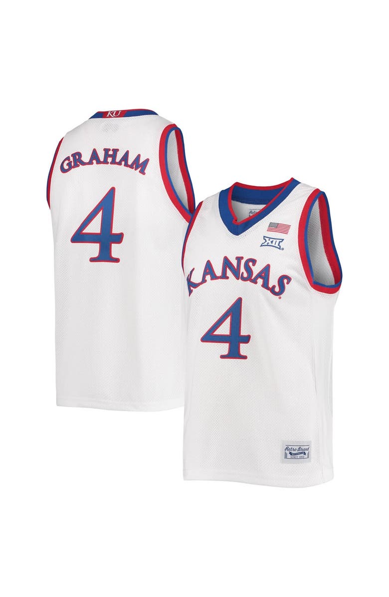 Retro Brand Men's Original Retro Brand Devonte' Graham White Kansas Jayhawks Commemorative Classic Basketball Jersey, Main, color, 