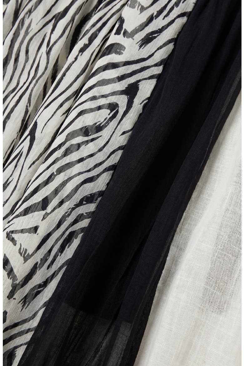 Printed Sheer Overlay Asymmetrical Panel Midi Skirt, Alternate, color, Black
