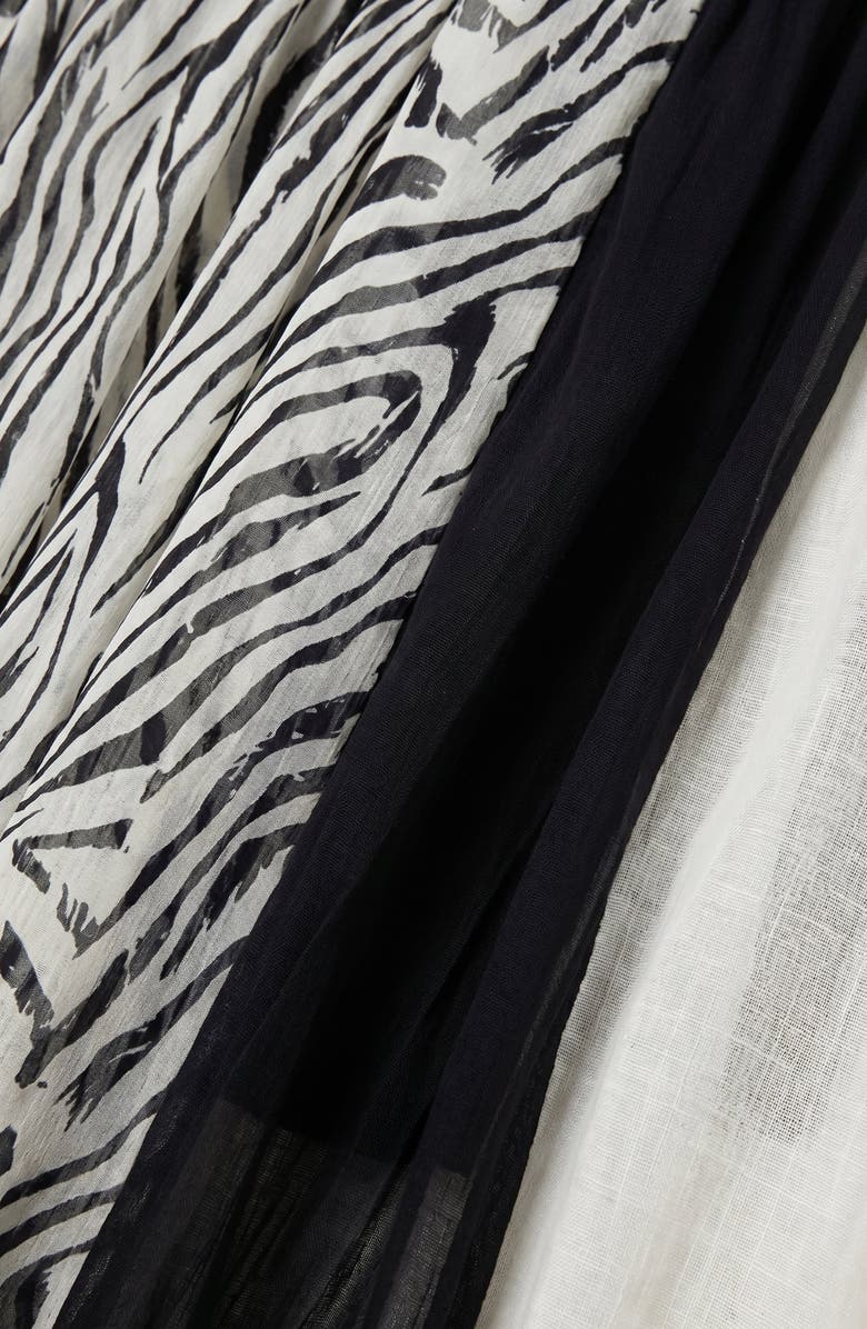 Modenaire Printed Sheer Overlay Asymmetrical Panel Midi Skirt, Alternate, color, Black