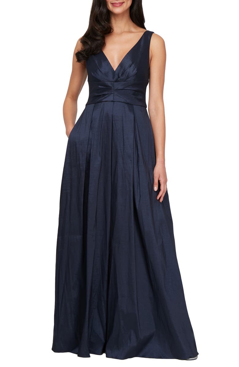 Alex Evenings Sleeveless Stretch Taffeta Gown, Main, color, Dark Navy