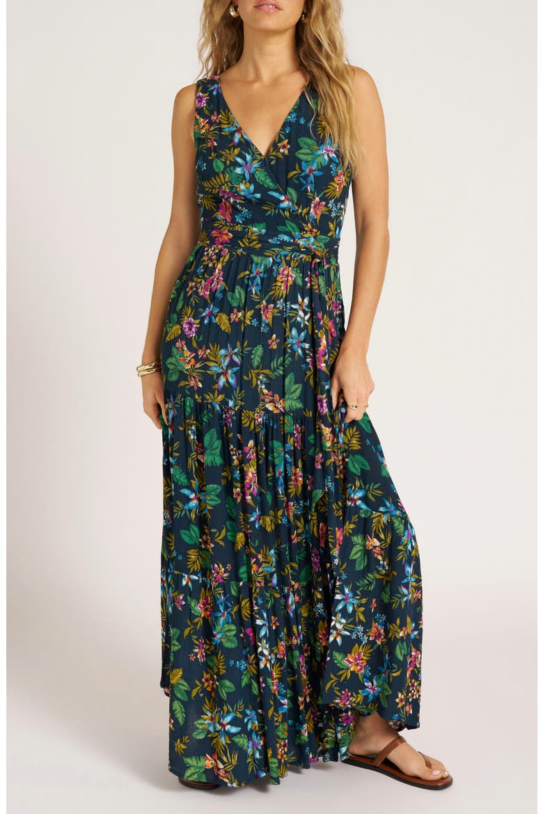 Floral Print Sleeveless Maxi Dress, Alternate, color, INK