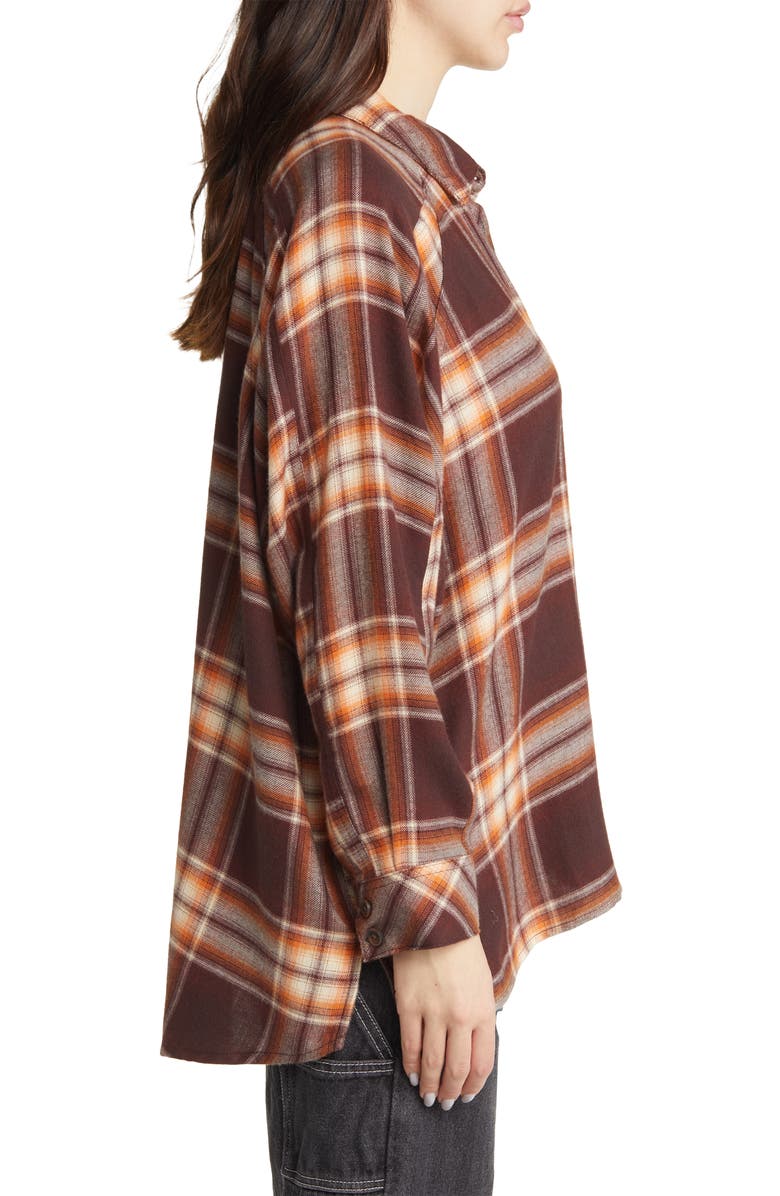 BDG Urban Outfitters Brendon Plaid High-Low Flannel Button-Up Shirt, Alternate, color,
