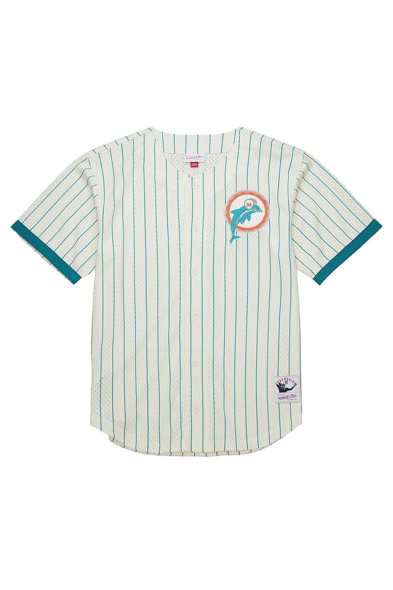Men's Mitchell & Ness  Cream Miami Dolphins Final Seconds Vintage Logo Mesh Button-Up Shirt, Alternate, color, Cream