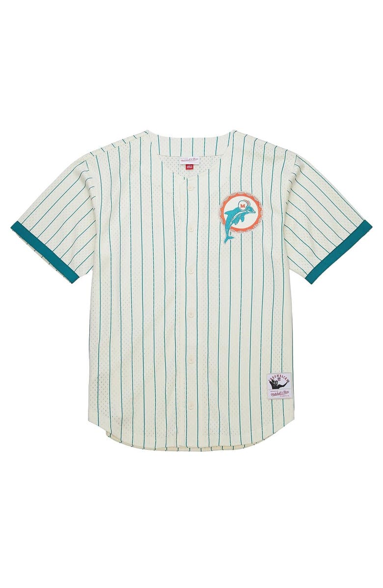 Mitchell & Ness Men's Mitchell & Ness  Cream Miami Dolphins Final Seconds Vintage Logo Mesh Button-Up Shirt, Alternate, color, Cream