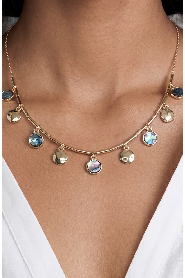 Abalone Disc Charm Frontal Necklace, Alternate, color, GOLD